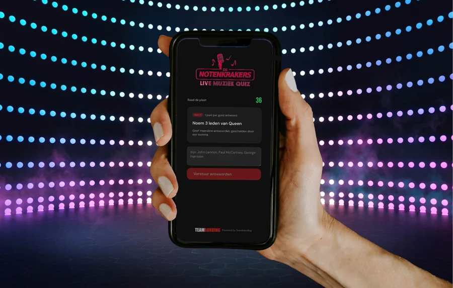 Digitaal quizplatform van de Live Muziekquiz via smartphone