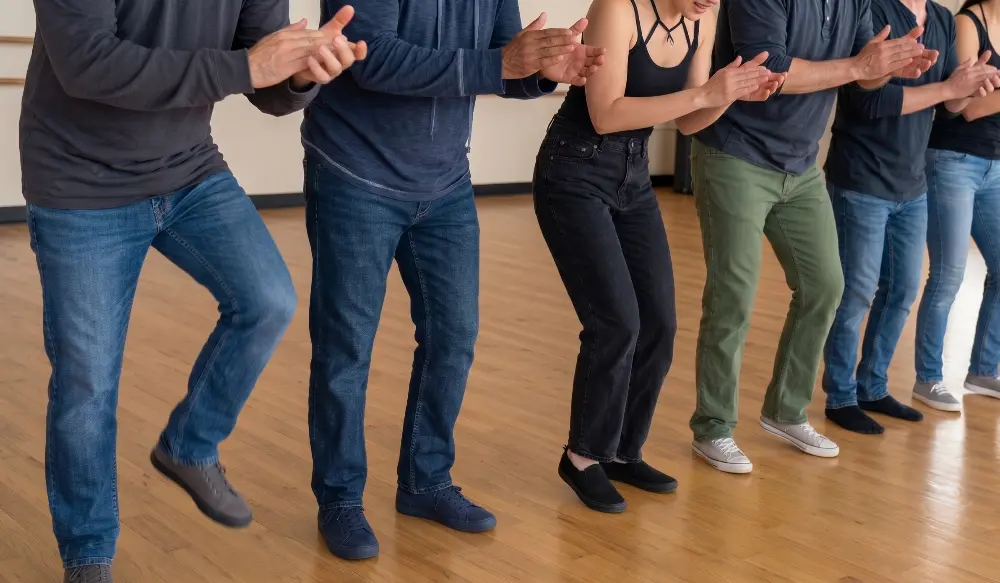 Warming-up met klappen en stampen in een ritmeworkshop